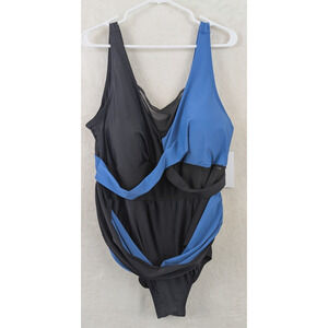 New Meet Curve sz 4XL Swimsuit One Piece padded blue black wireless swim 1406